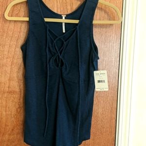 Free People Lace Up Tank in Blue, Size Medium